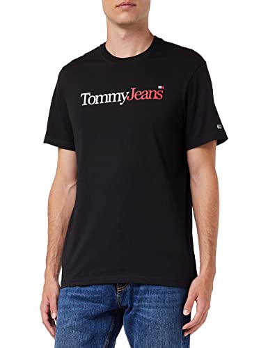 Tommy Hilfiger TJM Reg Essential Multi Logo tee Camisetas S/S, Black, M para Hombre