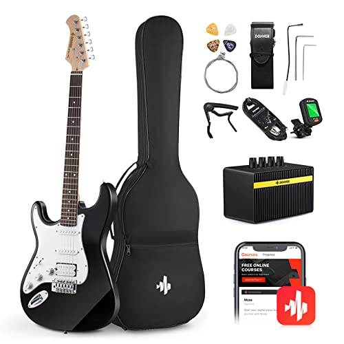 Donner Kit de Guitarra Eléctrica Zurdos de Tamaño Completo Stratocaster Guitarra Electrica con amplificador,...