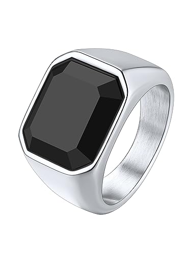 Richsteel Anillo Grande Piedra Negra, Anillo 67 Sello Hombre Acero Inoxidable