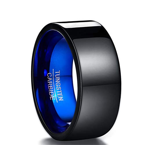Vakki Anillo para hombre y mujer de 10 mm, negro y azul, anillo de tungsteno para boda, día a día y...