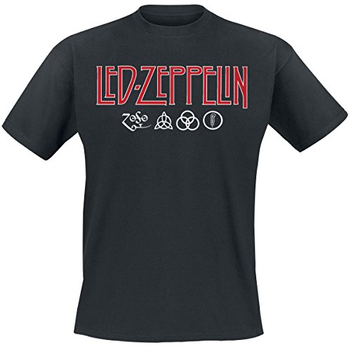 Led Zeppelin Logo & Símbolos Camiseta Negro XXL