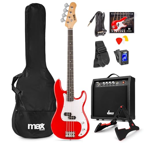 Max GigKit Pack completo de bajo electrico con amplificador bajo eléctrico de 40W, soporte bajo electrico de...