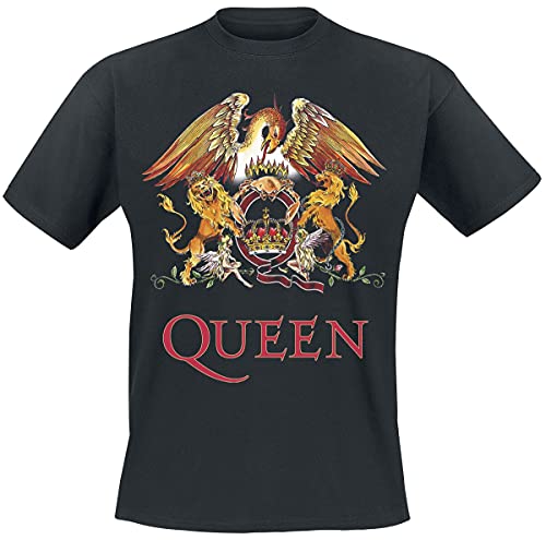 Queen Crest Vintage Hombre Camiseta Negro M 100% algodón Regular