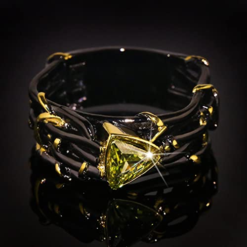 Zgoo Diseño único de Las Mujeres Anillo exagerado Personalidad Negro Oro tungsteno Triangle Verde circón...