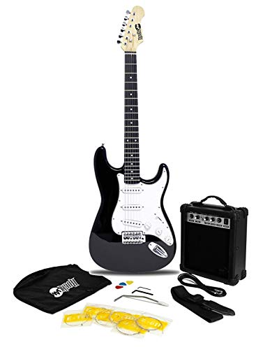 RockJam Kit de guitarra eléctrica de tamaño completo con amplificador de 20 vatios, lecciones, correa,...