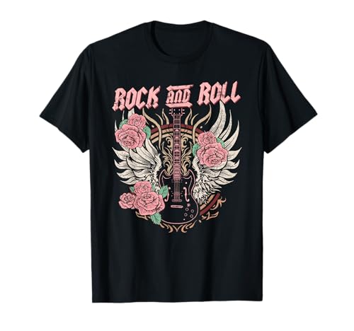 Rock and Roll Guitarra Vintage Rock Mujer Música Camiseta