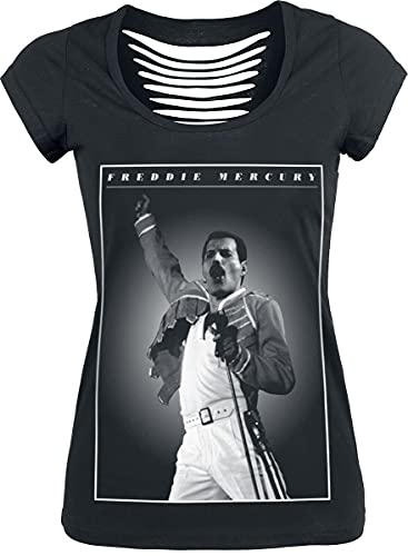 Queen Freddie - Stage Photo Mujer Camiseta Negro L 100% algodón Cut-Outs Regular