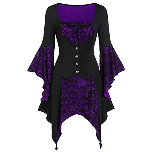 Halloween Vestidos corto para Mujer, Vestido Manga Larga Moda otoño Bruja gótico Punk Vestido de Noche...