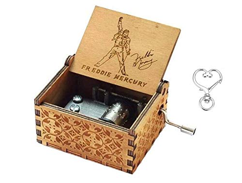 Cuzit Greatest Hits Queen Freddie Mercury Caja de música tallada antigua manivela de madera caja musical de...