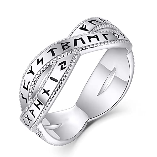 JO WISDOM Plata 925 Cruzado Runa Vikingo Anillo Amuleto para Mujer Hombre Talla 25
