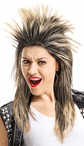 Peluca 80's Tina Rockstar Peluca negra y rubia - el accesorio perfecto para tu disfraz rockero de carnaval