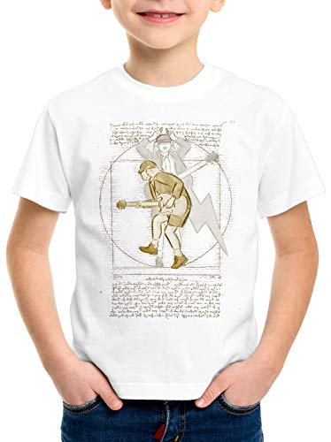style3 Angus de Vitruvio Camiseta para Niños T-Shirt Young Hard Rock da Vinci, Color:Blanco, Talla:152