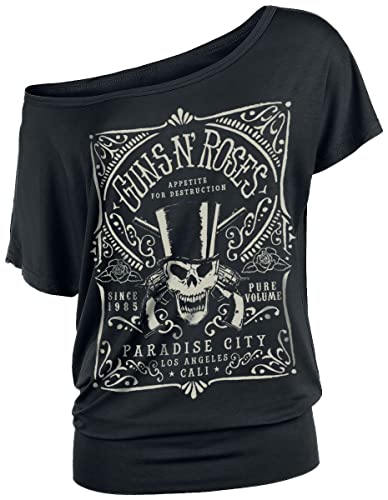 Guns N' Roses Paradise City Label Mujer Camiseta Negro S 95% Viscosa, 5% elastán Ancho