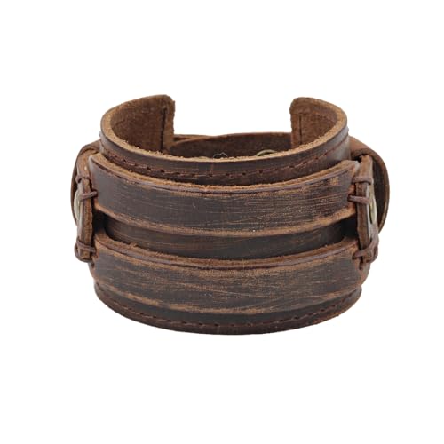 keland Vikingo Pulsera de Cuero Muñequera Brazalete para Mujeres Hombres (A-Marrón)