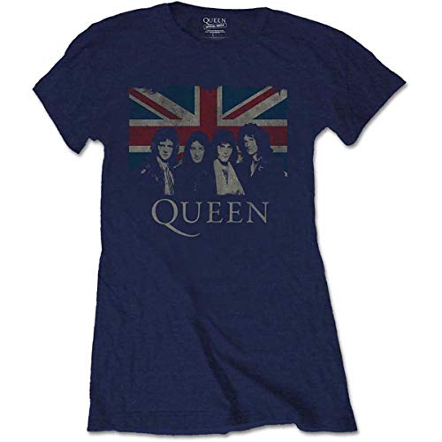 Rock Off Ladies Queen Freddie Mercury Blue Union Jack Oficial Camiseta Mujeres señoras (Medium)