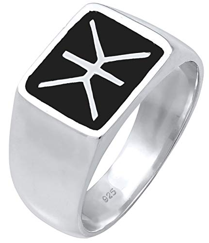 Kuzzoi 0601860719 - Anillo para hombre (14 mm de ancho, plata de ley 925, logotipo de esmalte negro, anillo...