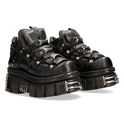 New Rock Zapatos 106 Botines Mujer Negro con Plataforma y adornos Metallic Urban Black Shoes M.106-S112...