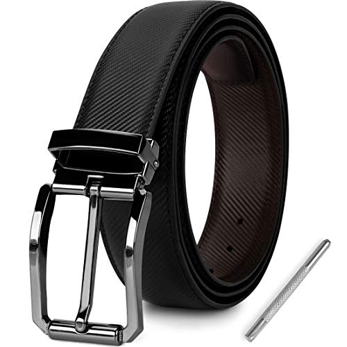 NEWHEY Cinturon Hombre Cuero cinturones piel Jeans hombre negro hebilla cinturon reversible hombre 3cm ancho...