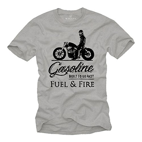 MAKAYA Camiseta Motero Hombre - Motorcycle T-Shirt Motorista Regalos Originales Moto Gris XL