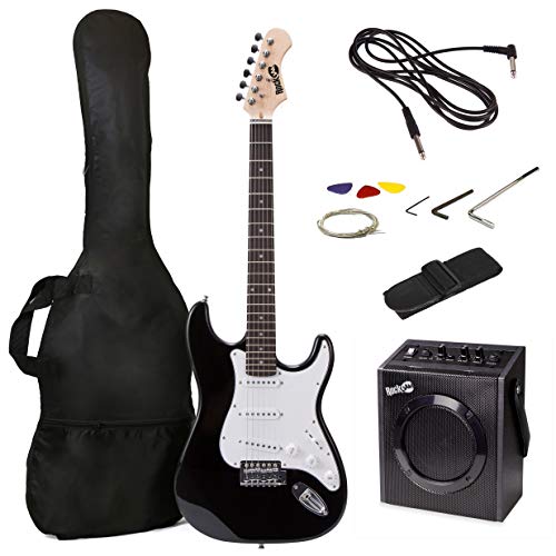 RockJam Kit de guitarra eléctrica de tamaño completo con amplificador de 20 vatios, lecciones, correa,...