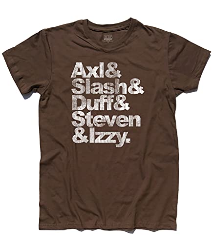 Camiseta para hombre Guns N'Roses Noms Axl, Slash, Duff, Steven e Izzy chocolate XL