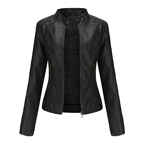 YYNUDA Chaqueta de piel sintética para mujer, hombres, aviador, moto, piel sintética, con cremallera,...