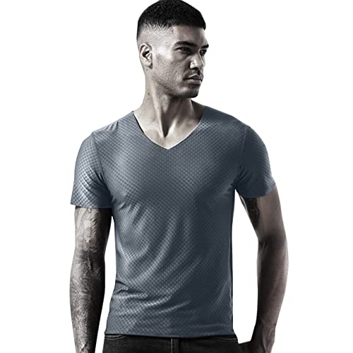 Camiseta transpirable de seda de hielo para hombre, manga corta, movimiento de fitness, verano, cuello en V,...