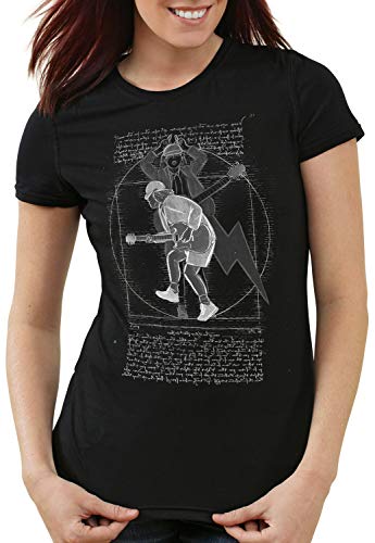 style3 Angus de Vitruvio Camiseta para Mujer T-Shirt Young Hard Rock da Vinci, Color:Negro, Talla:XL