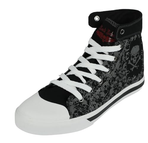 Rock Rebel by EMP Unisex Zapatillas Altas Negras con Estampado Integral de Calaveras EU41