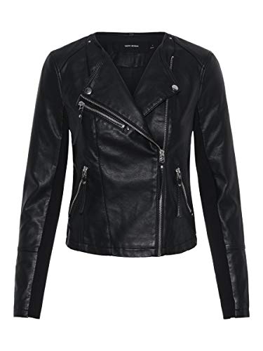 Vero Moda Vmria FAV Short Faux Leather Jacket Noos Chaqueta, Negro (Black Black), 40 (Talla del Fabricante:...