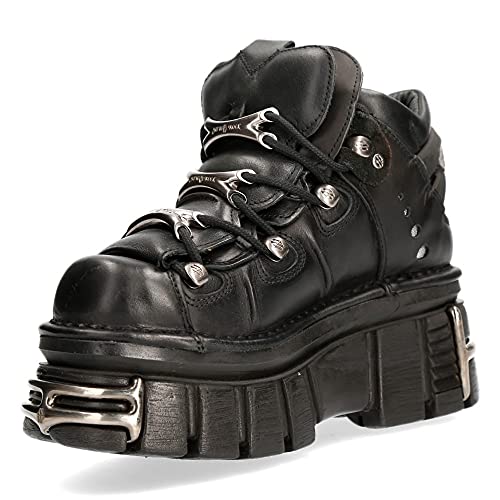 Zapatos NEW ROCK 106 Botines Mujer Negro con Plataforma y adornos Metallic Urban Black Shoes M.106-S112...