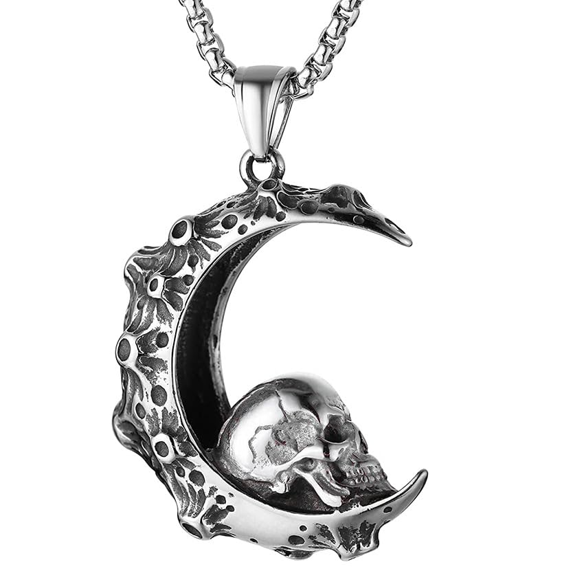 Colgante gótico de calavera en la luna, diseño de boutique, collares de acero inoxidable para hombres y...