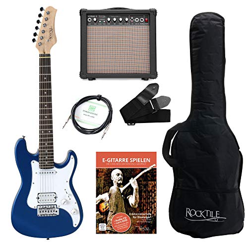 Rocktile Guitarra eléctrica Sphere Junior 3/4 azul (con amplificador, cable y correa)
