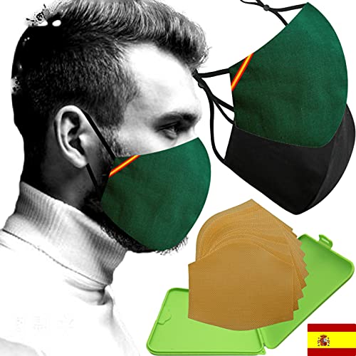 Cussi Mascarillas de Tela Colores Reutilizable Lavable, Pack de 2 Mascarillas Verde Bandera y Negro 100%...