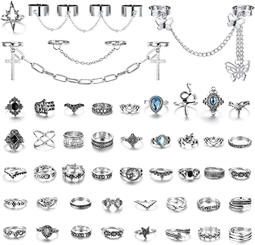 Adramata, 54 Uds., Juego de Anillos de Nudillos de Plata Vintage para Mujeres y Hombres, Anillos de Cadena...