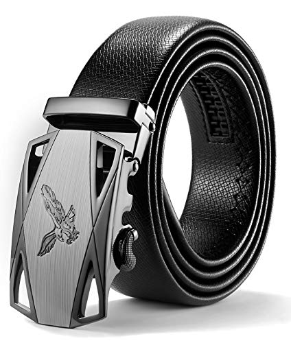 ITIEZY Cinturón Hombre Cuero, Cinturones Piel con Hebilla Automática Cinturón de Trinquete Negro Sencillo y...