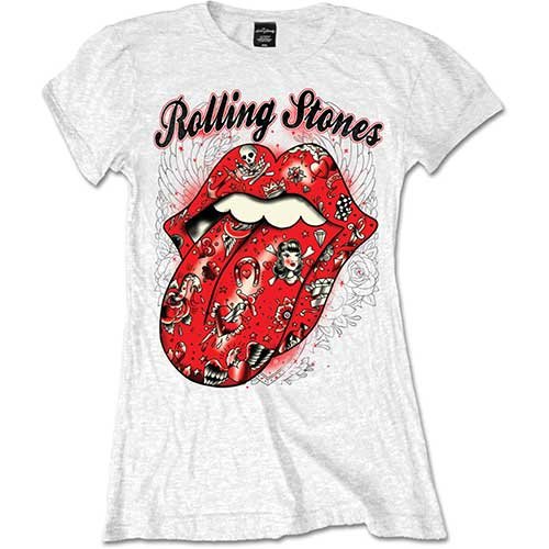 Rolling Stones The Tattoo Flash Camiseta, Blanco, 38 para Mujer