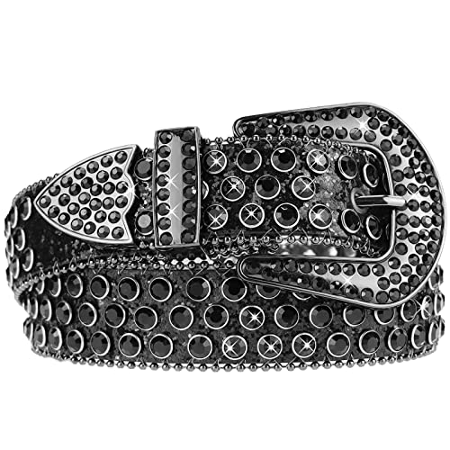 Korhleoh Cinturón con diamantes de imitación para mujer y hombre, cinturón de piel con tachuelas Cowgirl...