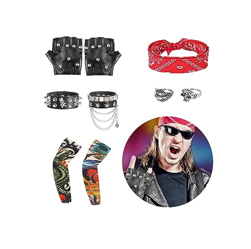 Juego de 9 piezas de disfraz de rock de metal pesado, accesorios de rock gótico, accesorios de discoteca de...