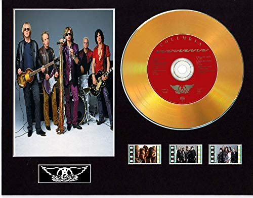Aerosmith - Pantalla de CD con efecto de vinilo, disco negro o dorado y 3 celdas de película (disco dorado,...