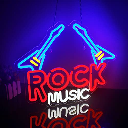 SIGNONME Rock Music Letrero Neon LED Música Luces Neon Azul Rojo Neon Pared Decor Rock Luces de Neón...