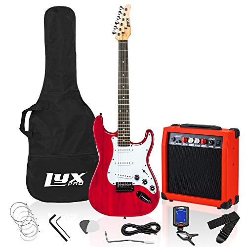 LyxPro 99 cm Paquete de kit de guitarra eléctrica con amplificador de 20 W, todos los accesorios, afinador...
