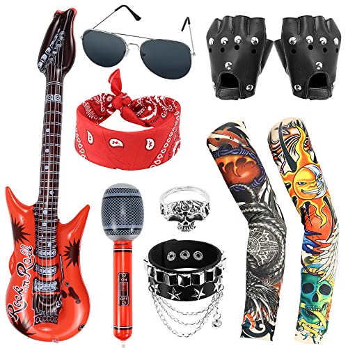 Dreamtop 10 Piezas Disfraz Rockero Accesorios Disfraces de Punk Disfraz años 70 80 90 Hombres Adulto con...