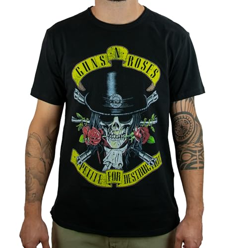 Amplified Camiseta unisex Guns N Roses – Top Hat Skull, Black, Negro , XXL