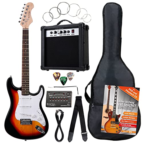 Rocktile Pack guitarra eléctrica ST sunburst (incl. ampli, funda, afinador, cable, correa, cuerdas)