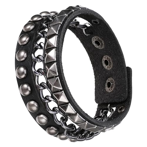 1 pulsera de cuero para hombres y mujeres, pulsera ajustable punk rock con tachuelas, pulsera de cuero negro,...