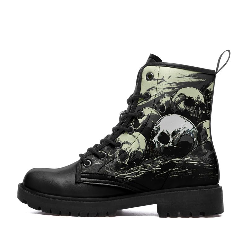 coolcustomize Botas de combate góticas de calavera para hombre, estilo punk rock, con cordones, ligeras, de...