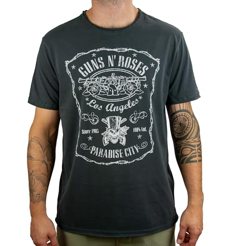 Amplified Guns N Roses-Paradise City Camiseta-Camisa, Grey (Charcoal CC), XL para Hombre