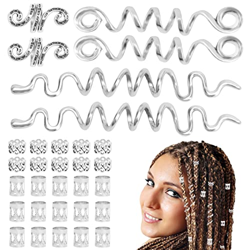 31 Piezas Anillos para Trenzas Adornos para el Pelo, Hip-Hop Anillos Ajustables Vikingos Accesorios para el...