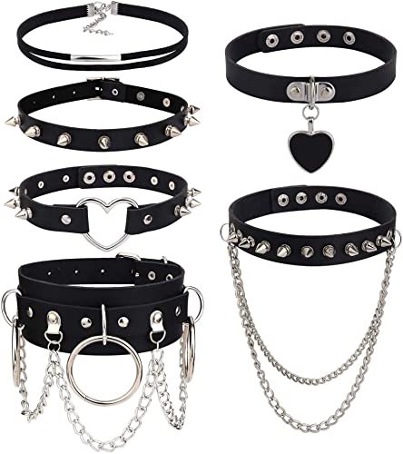 YADOCA 6 Piezas Gótico Choker Collar con Tachuelas de Cuero de Motociclista Gargantilla de Cuero de PU...